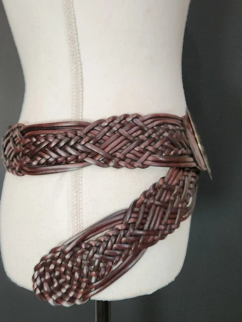 Boho Vibe: NY&Co Boho Braided Brown Leather Belt Large Silver Concho Buckle - Picture 3 of 9
